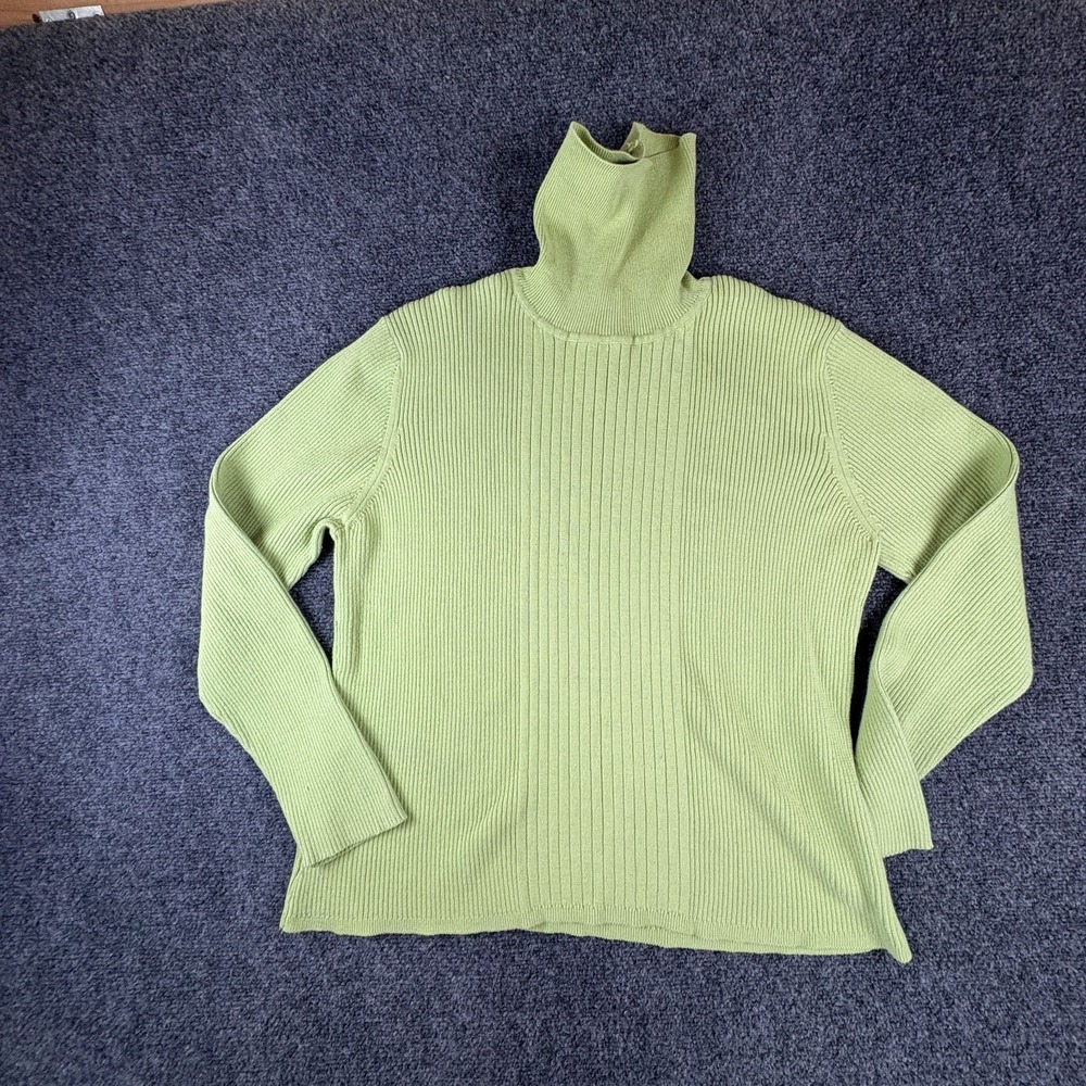 Van Heusen Sweater Womens XL Green Ribbed Knit Cotton Turtleneck Pullover Winter